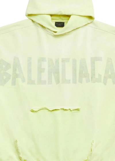 Shop Balenciaga Yellow Ripped Pocket Hoodie In Fluo Yellow