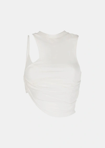 Shop Hyein Seo White Twisted Crop Top In Ivory