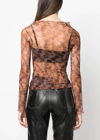 Shop Knwls Brown Clavicle Mesh Top In Chain Florals