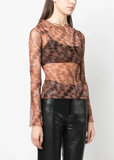 Shop Knwls Brown Clavicle Mesh Top In Chain Florals