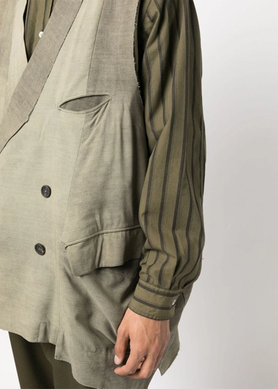 Shop Ziggy Chen Olive Double Breasted Vest In 54 - Olive Drab