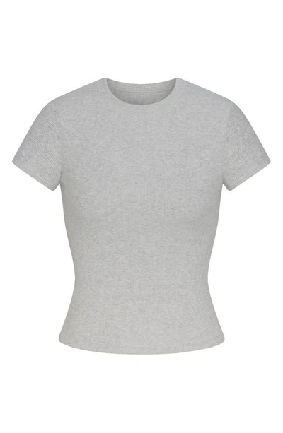 Shop Skims Cotton Rib T-shirt In Light Heather Grey