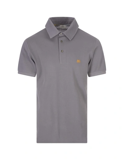 Shop Etro Polo Shirt With Logo And Paisley Undercollar In Grey