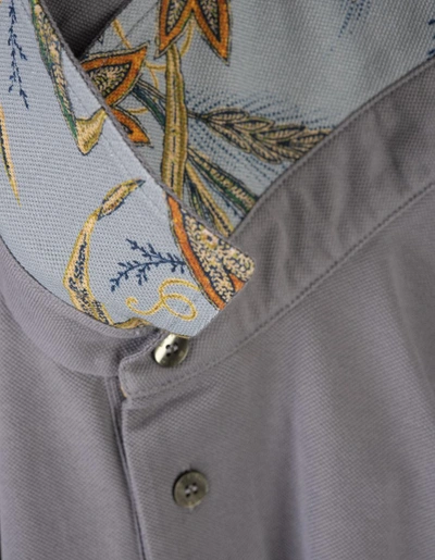 Shop Etro Polo Shirt With Logo And Paisley Undercollar In Grey