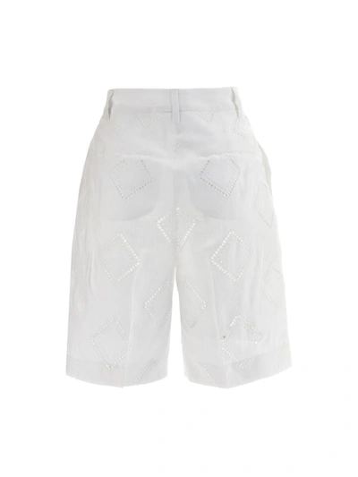 Shop Kiton Embroidered Linen Bermuda Shorts In White