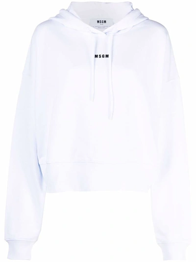 Shop Msgm Cropped Logo Hoodie In White
