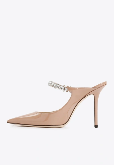 Jimmy Choo Womens Ballet Pink Bing 100 Crystal-embellished Patent-leather Heeled Mules In Pink
