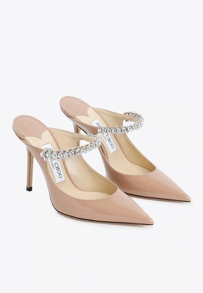 Jimmy Choo Womens Ballet Pink Bing 100 Crystal-embellished Patent-leather Heeled Mules In Pink