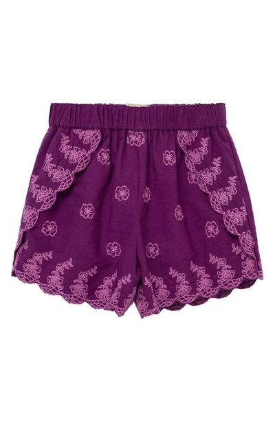 Shop Peek Aren't You Curious Kids' Embroidered Cotton Shorts In Purple