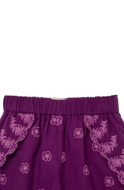 Shop Peek Aren't You Curious Kids' Embroidered Cotton Shorts In Purple