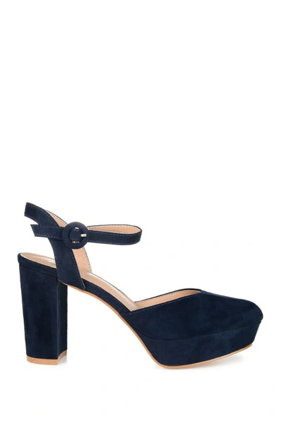 Journee Collection Womens Roslynn Almond Toe High Block Heel Pumps In Navy