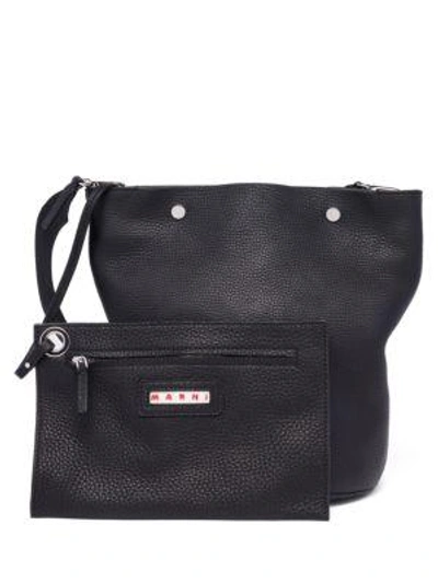 Shop Marni Pebble Leather Bucket Bag In Black