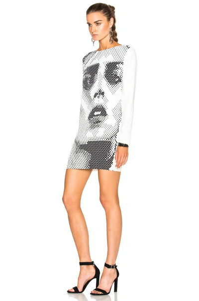 Shop Anthony Vaccarello Anja Print Sweatshirt Dress In White & Grey