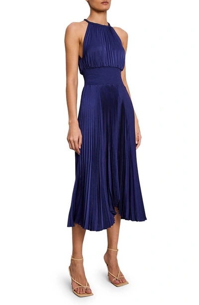 A.l.c Renzo Ii Satin Pleated High-neck Midi Dress In Riviera