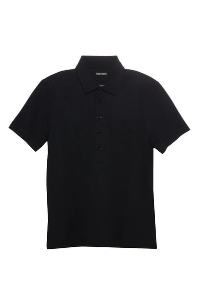 Shop Tom Ford Cotton & Silk Piqué Pocket Polo In Black