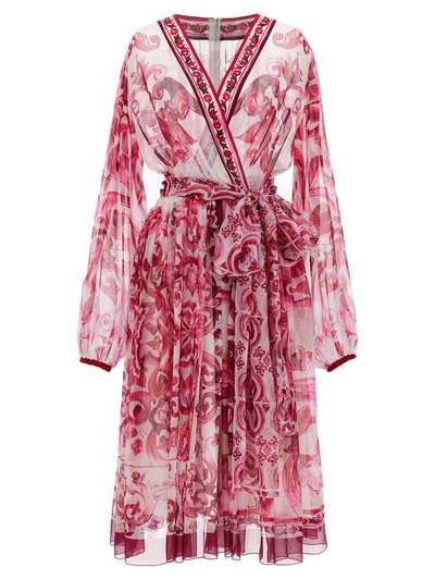 Shop Dolce & Gabbana Maiolica Dress In Fuchsia