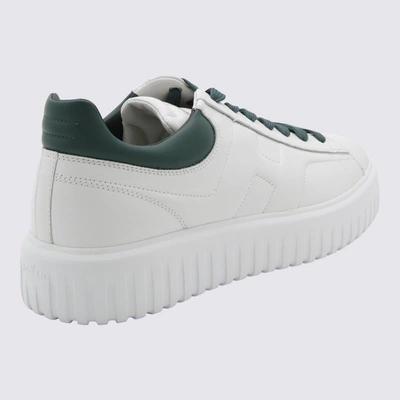 Shop Hogan White And Green Leather H-stripes Sneakers