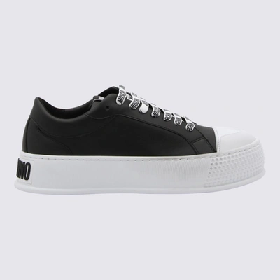 Shop Moschino Black And White Faux Leather Sneakers