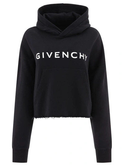 Givenchy Cropped Black Hoodie With Signature Logo In Black