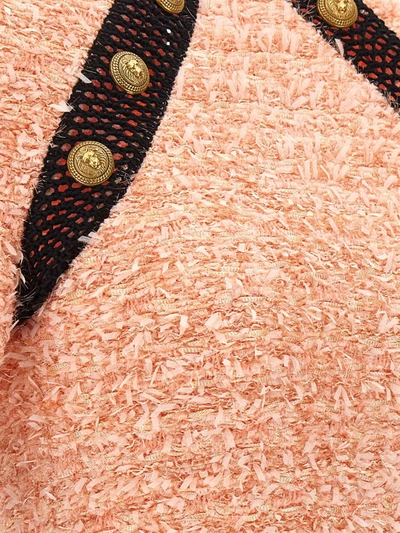 Shop Balmain Logo Button Tweed Top In Pink