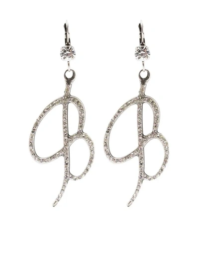 Shop Blumarine "b" Earrings With Crystals In Silver