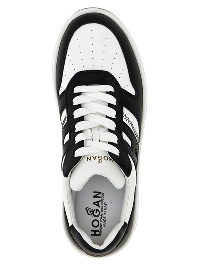 Shop Hogan Leather Sneakers In White/black