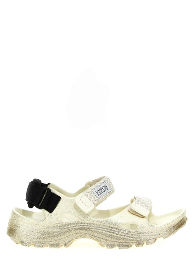 Shop Lanvin 'wave Curb Laces'  X Suicoke Sandals In Gold