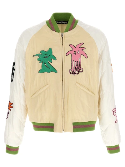 Shop Palm Angels 'palmity Quilted Sukajan' Bomber Jacket In Multicolor