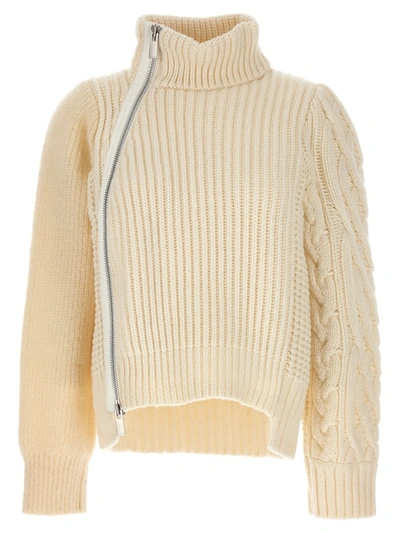 Shop Sacai Zip Detail Sweater In White