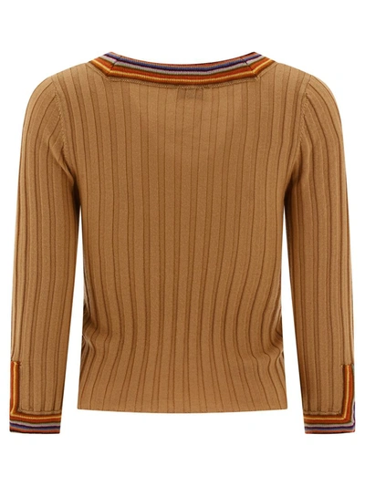 Shop Etro Sweater With Striped Neck In Beige