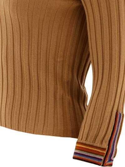 Shop Etro Sweater With Striped Neck In Beige