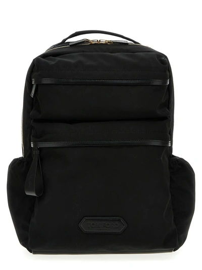 Shop Tom Ford Logo Nylon Backpack In Black