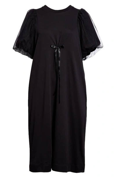 Shop Simone Rocha Tulle Puff Sleeve Shirt Dress In Black/ Black