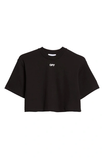 Shop Off-white Stamp Stretch Cotton Rib Crop T-shirt In Black White