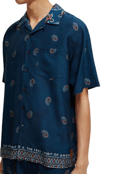 Shop Scotch & Soda Slim Fit Short Sleeve Camp Shirt In 6476-night Spaced Paisley