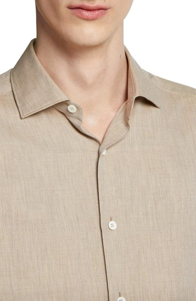 Shop Zegna Cashco Cotton & Cashmere Button-up Shirt In Beige