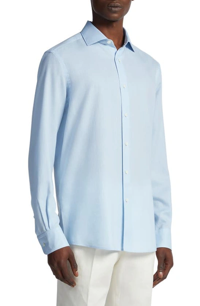 Shop Zegna Cashco Cotton & Cashmere Button-up Shirt In Glacier Blue