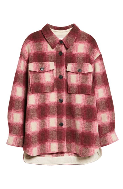 Shop Isabel Marant Étoile Harveli Oversize Plaid Cotton Jacket In Fuchsia