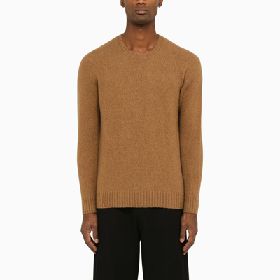 Shop Drumohr | Camel Round-neck Sweater In Wool In Beige