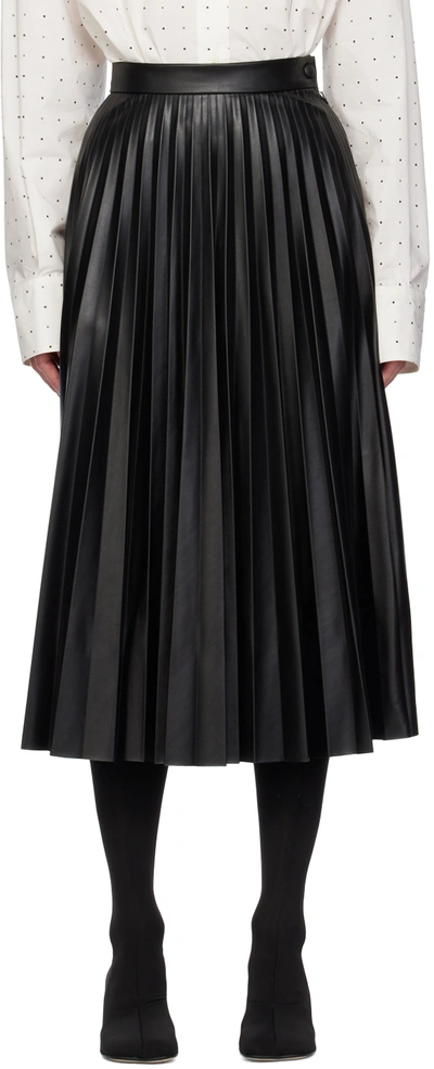 Shop Mm6 Maison Margiela Black Pleated Faux-leather Midi Skirt In 900 Black