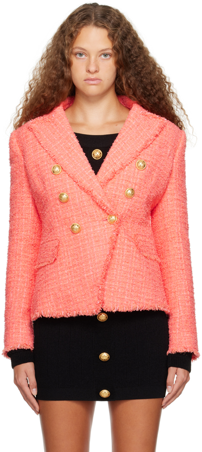 Shop Balmain Pink 6-button Blazer In 4da Saumon