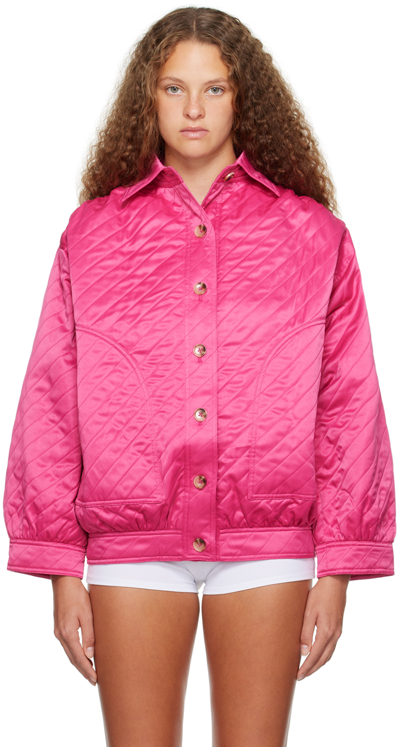 Shop Caro Editions Pink Mimi Bomber Jacket In Hot Pink Duchess