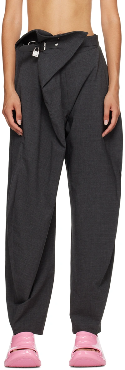 Shop Jw Anderson Gray Padlock Strap Trousers In 945 Mid Grey Melange
