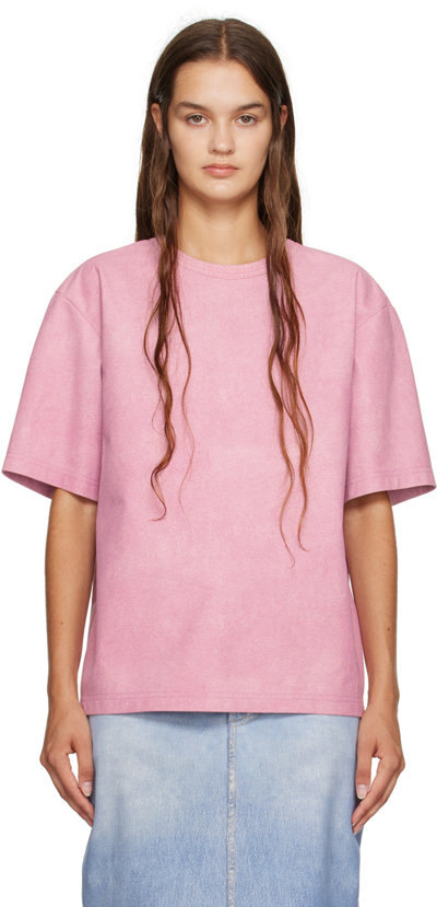 Shop Bottega Veneta Pink Printed Leather T-shirt In 6150 Gloss