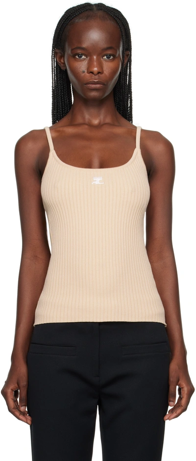 Shop Courrèges Beige Patch Tank Top In Sand