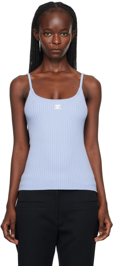 Courrèges Blue Rib Knit Camisole In Sky