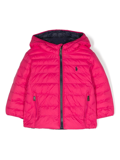 Shop Ralph Lauren Logo-embroidered Zipped Padded Jacket In Pink