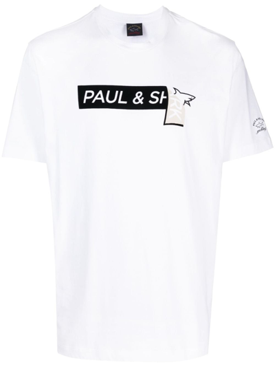 Shop Paul & Shark Logo-print Cotton T-shirt In White