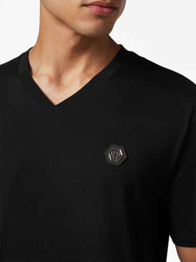 Shop Philipp Plein Ss Iconic Plein V-neck T-shirt In Black