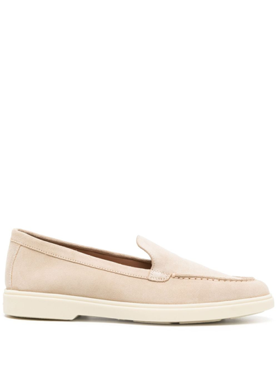 Shop Santoni Suede Round-toe Loafers In Neutrals